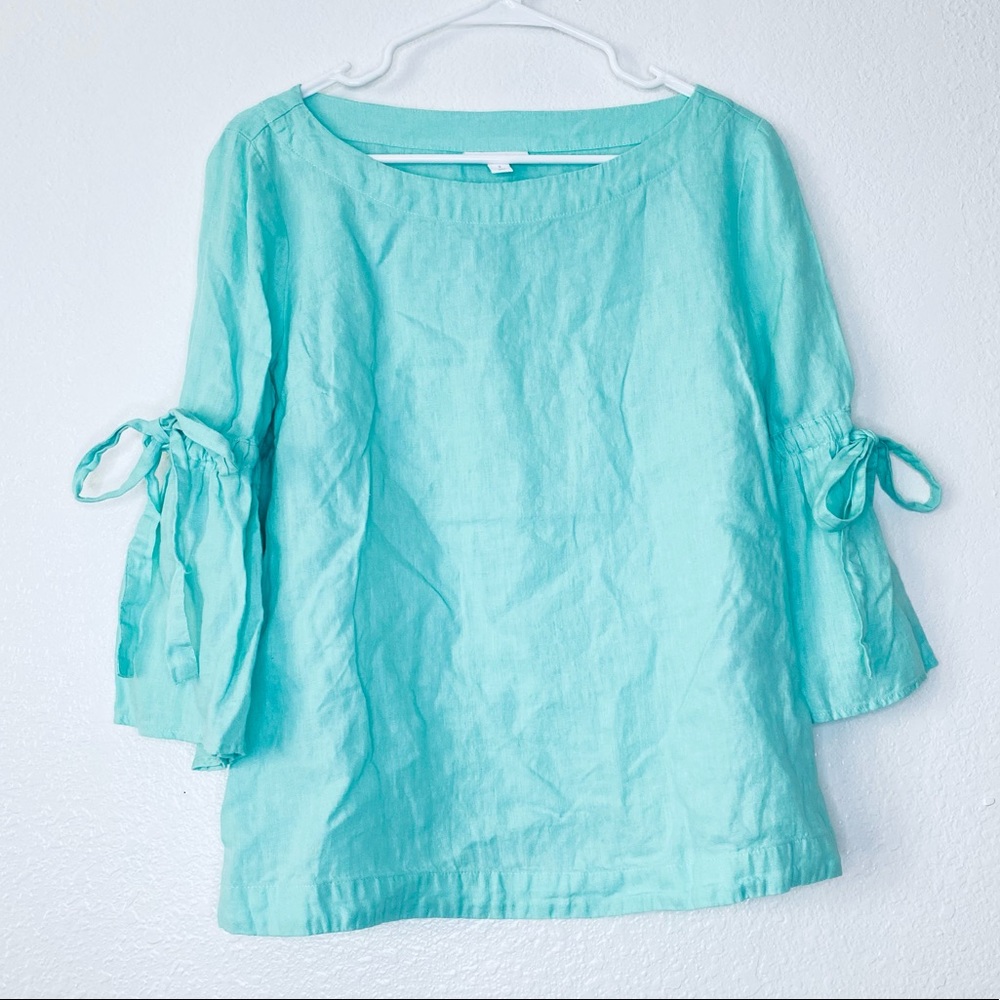 🍓 Charter Club Linen Mint Green Tie Bell 3/4 Sleeve Boho Coastal Top Small